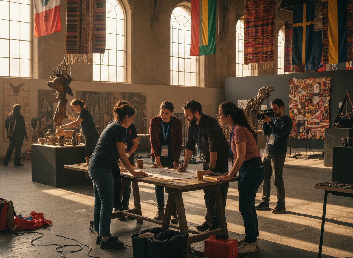 Festival volunteers and organisers collaborating behind the scenes